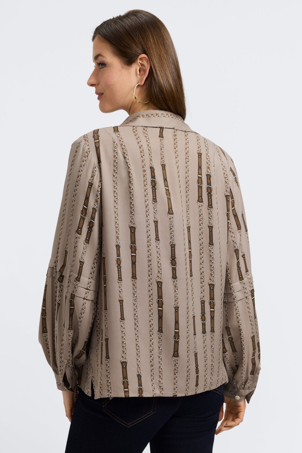Frankie Chain Stripe Long Sleeve Popover Shirt- Foxcroft