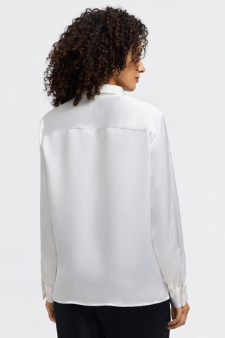 Back of the silk Bianca long sleeve shirt in #color_ecru