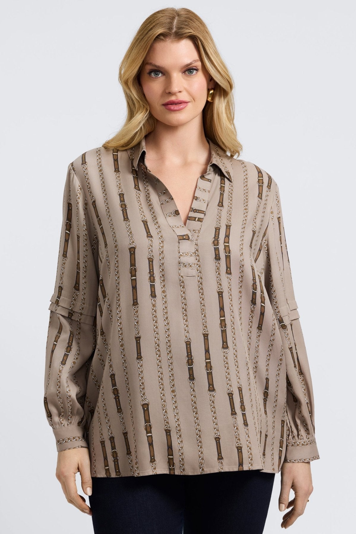 Frankie Plus Chain Stripe Long Sleeve Popover Shirt