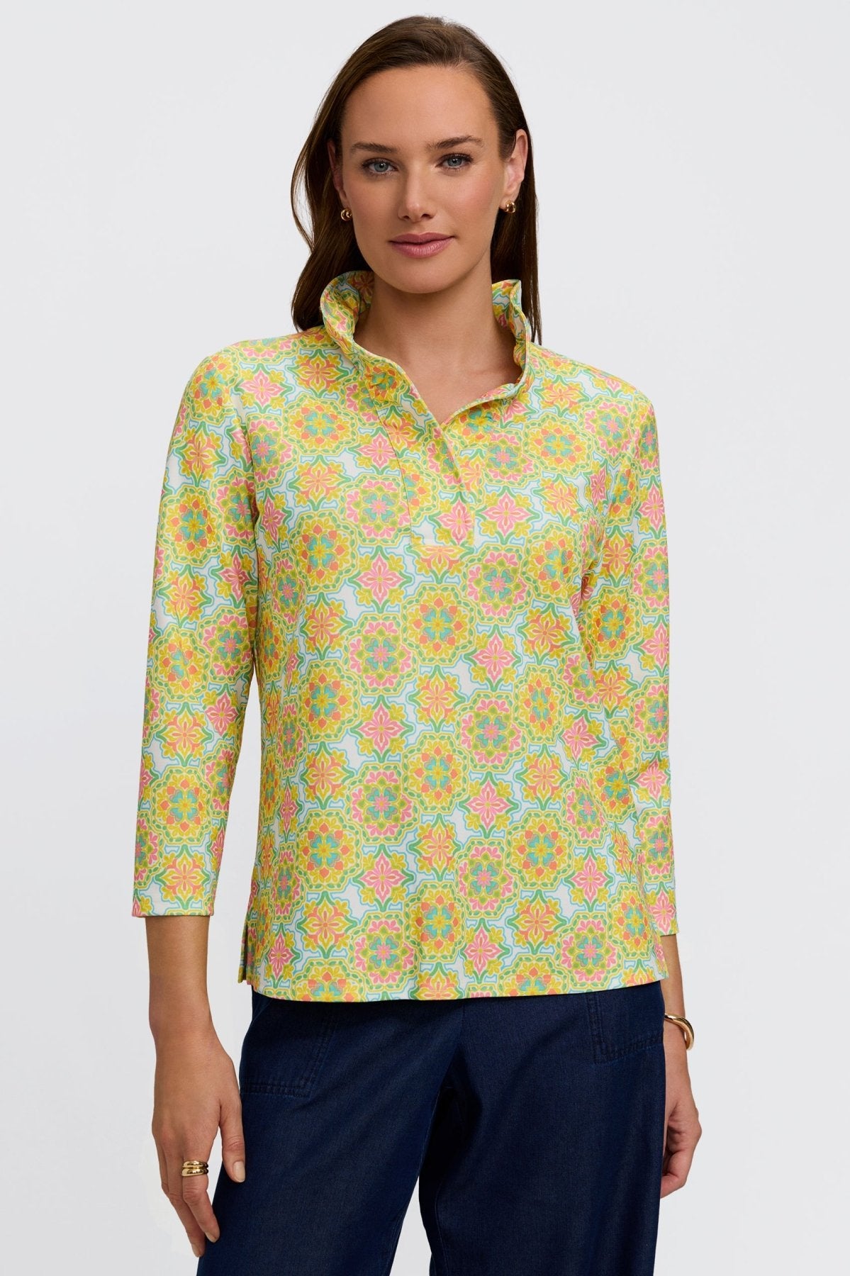 Tammy Sicilian Tile 3/4 Sleeve Popover Shirt