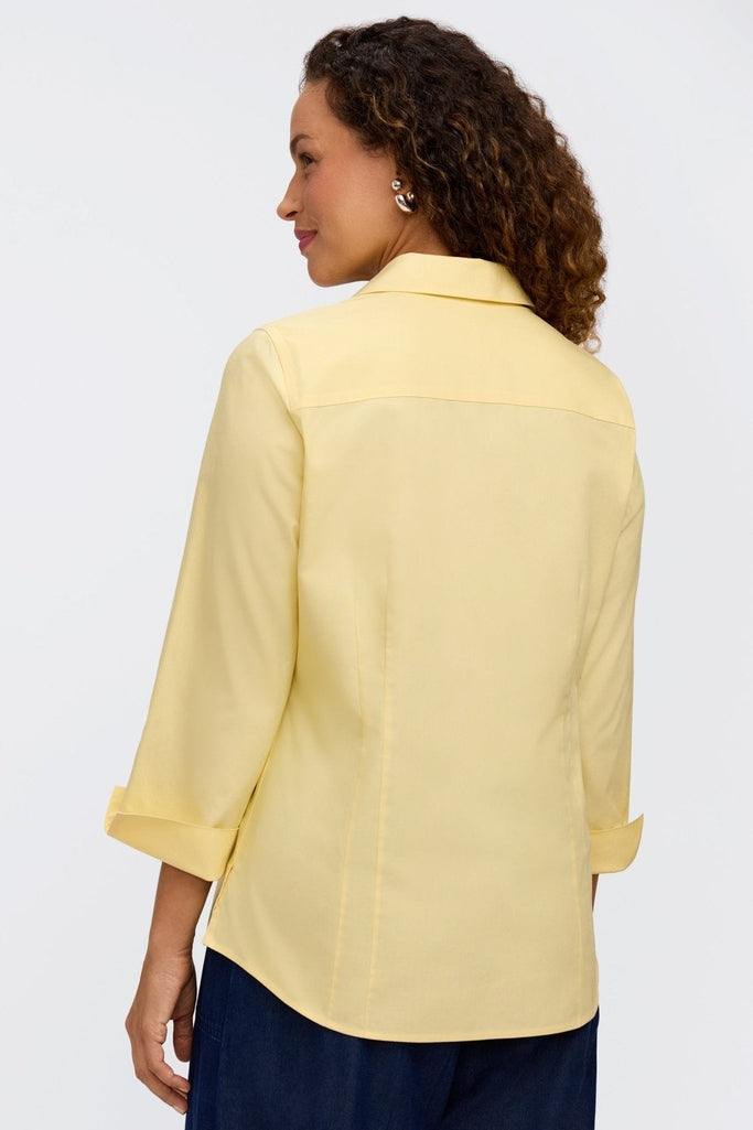 Rear view of the Taylor pinpoint 3/4 sleeve shirt in #color_lemon