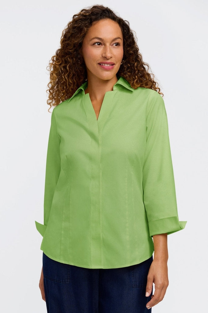 Taylor no iron pinpoint 3/4 sleeve shirt in #color_mojito