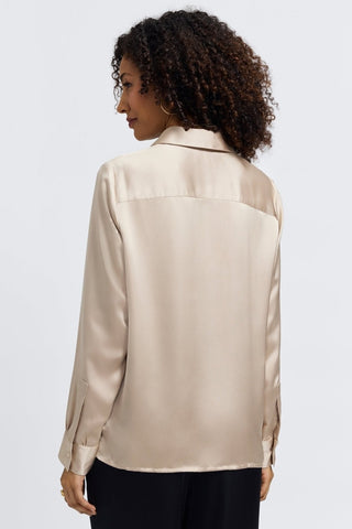 Back of the silk Bianca long sleeve shirt in #color_champagne