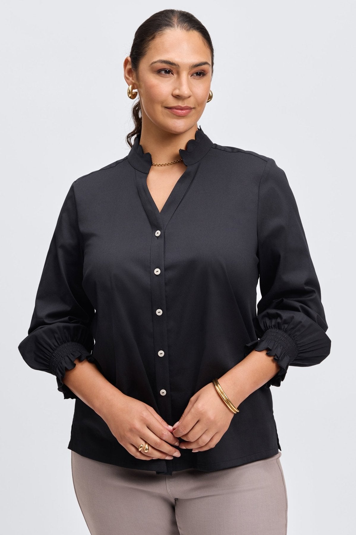 Elora Plus No Iron Stretch Matte Sateen Long Sleeve Shirt