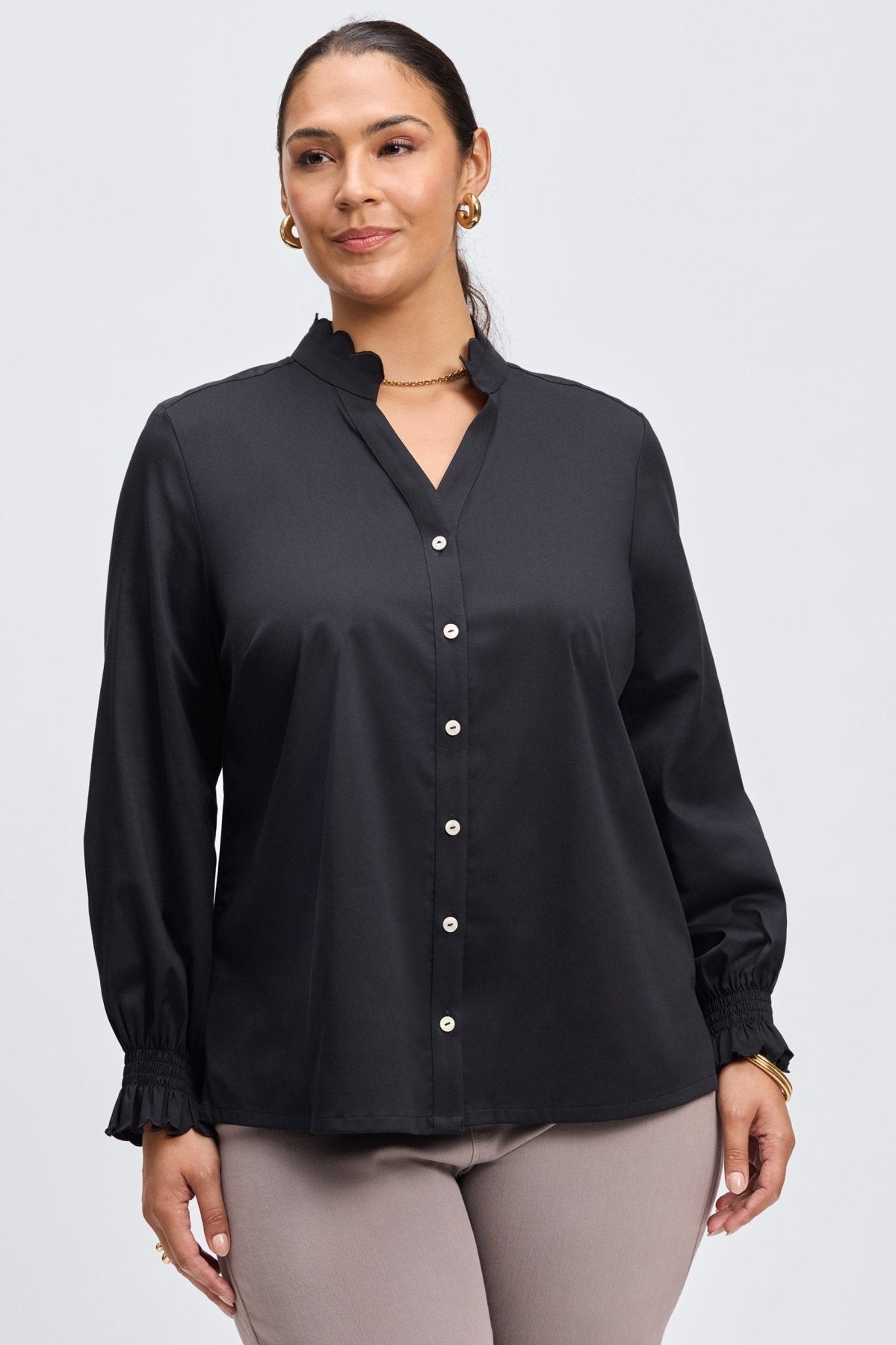 Elora Plus No Iron Stretch Matte Sateen Long Sleeve Shirt