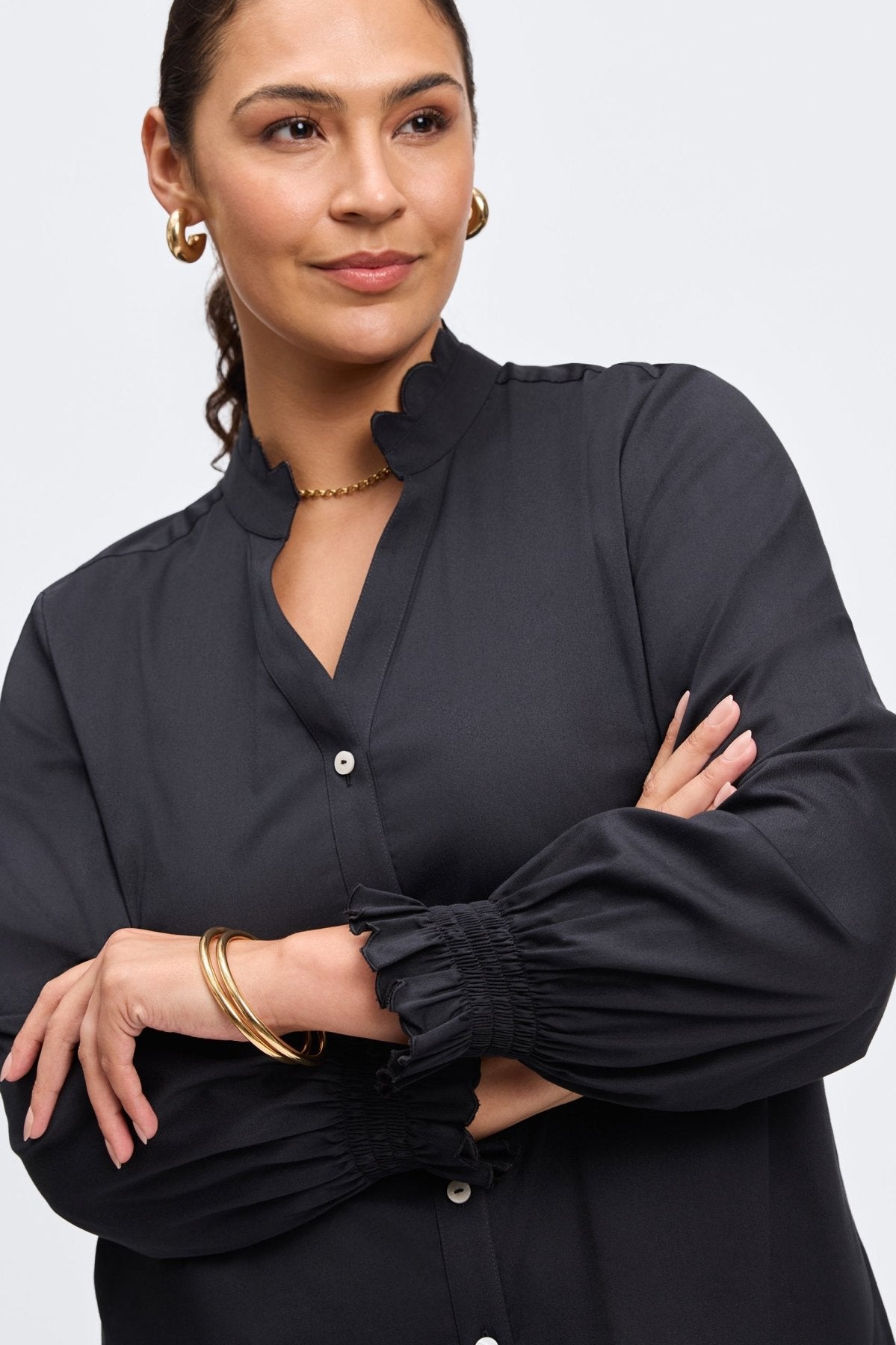 Elora Plus No Iron Stretch Matte Sateen Long Sleeve Shirt