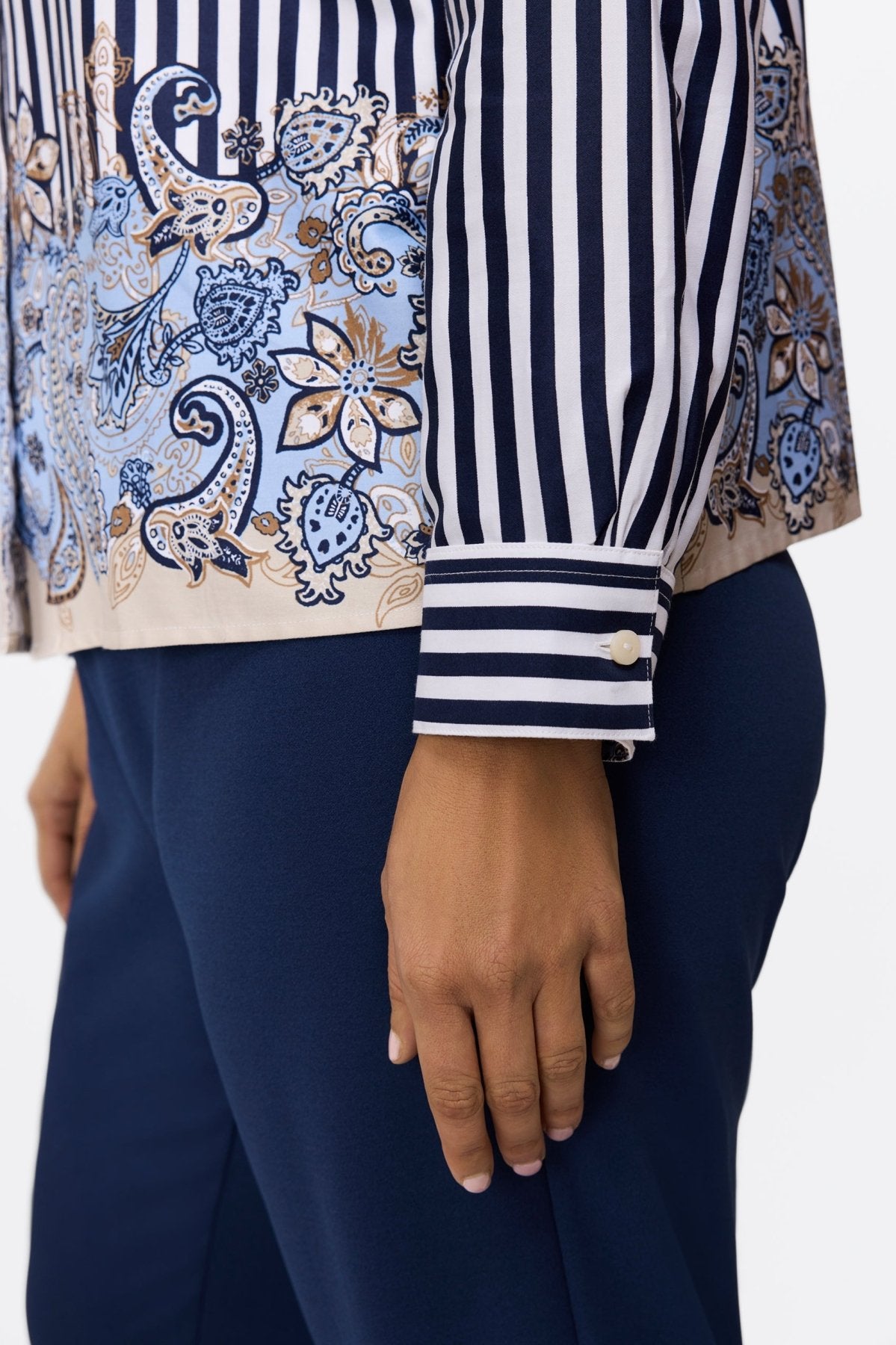 Jodie Plus Stripe Paisley Long Sleeve Short Shirt