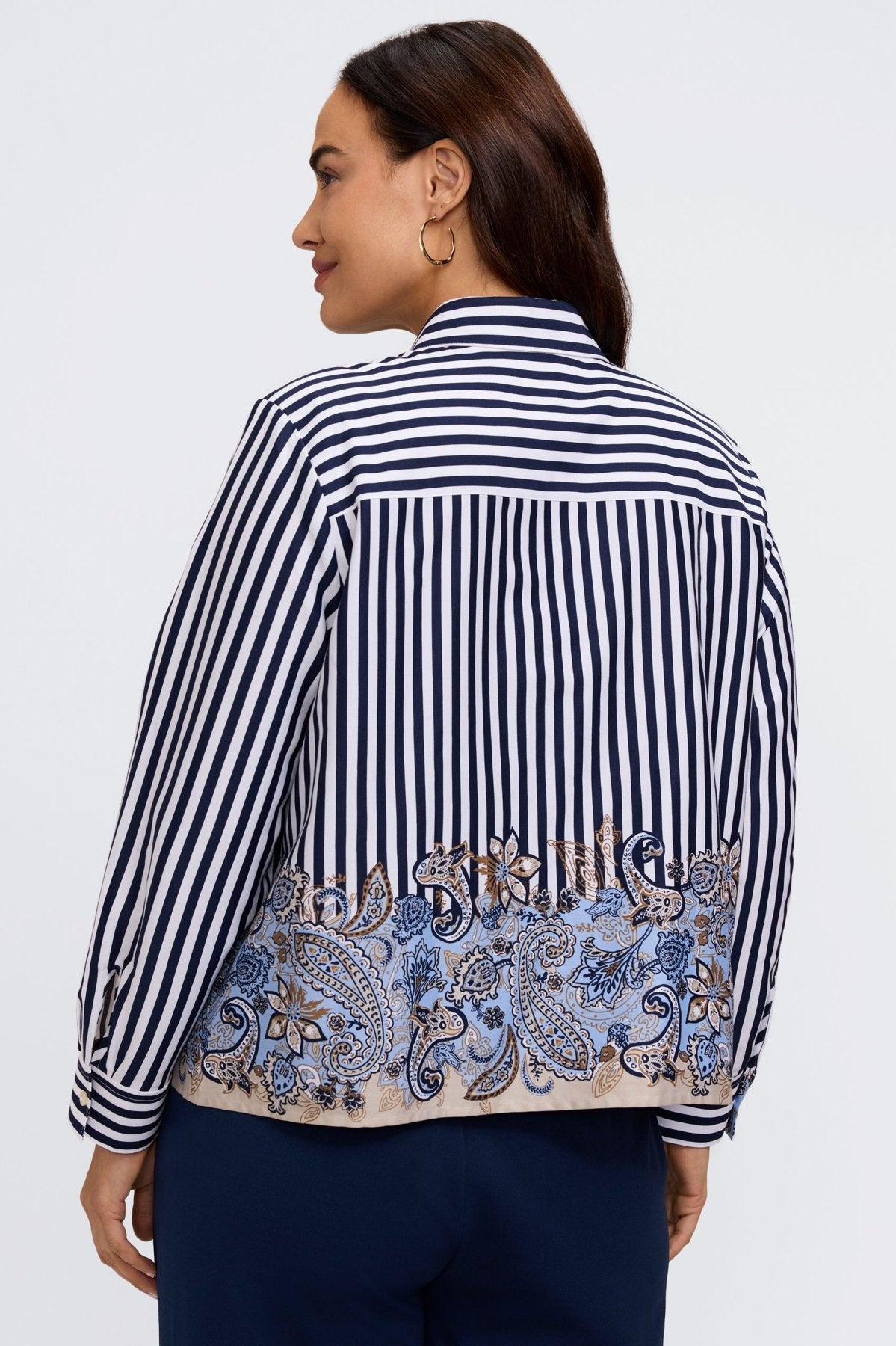 Jodie Plus Stripe Paisley Long Sleeve Short Shirt