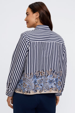 Jodie Plus Stripe Paisley Long Sleeve Short Shirt