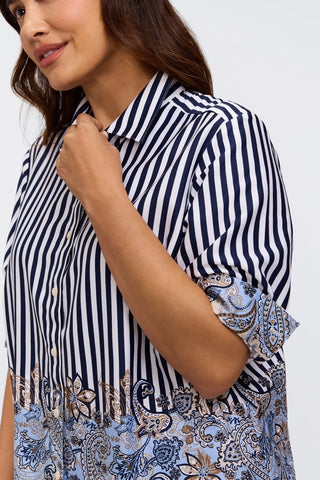Jodie Plus Stripe Paisley Long Sleeve Short Shirt