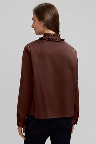 Colette Stretch Matte Sateen Ruffle Long Sleeve Shirt