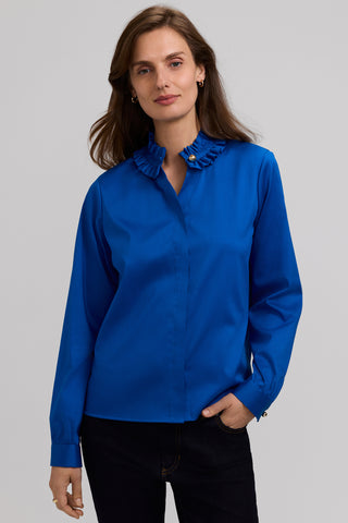 Colette Stretch Matte Sateen Ruffle Long Sleeve Shirt