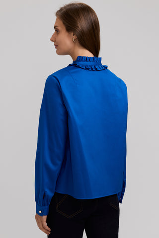 Colette Stretch Matte Sateen Ruffle Long Sleeve Shirt