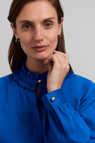 Colette Stretch Matte Sateen Ruffle Long Sleeve Shirt