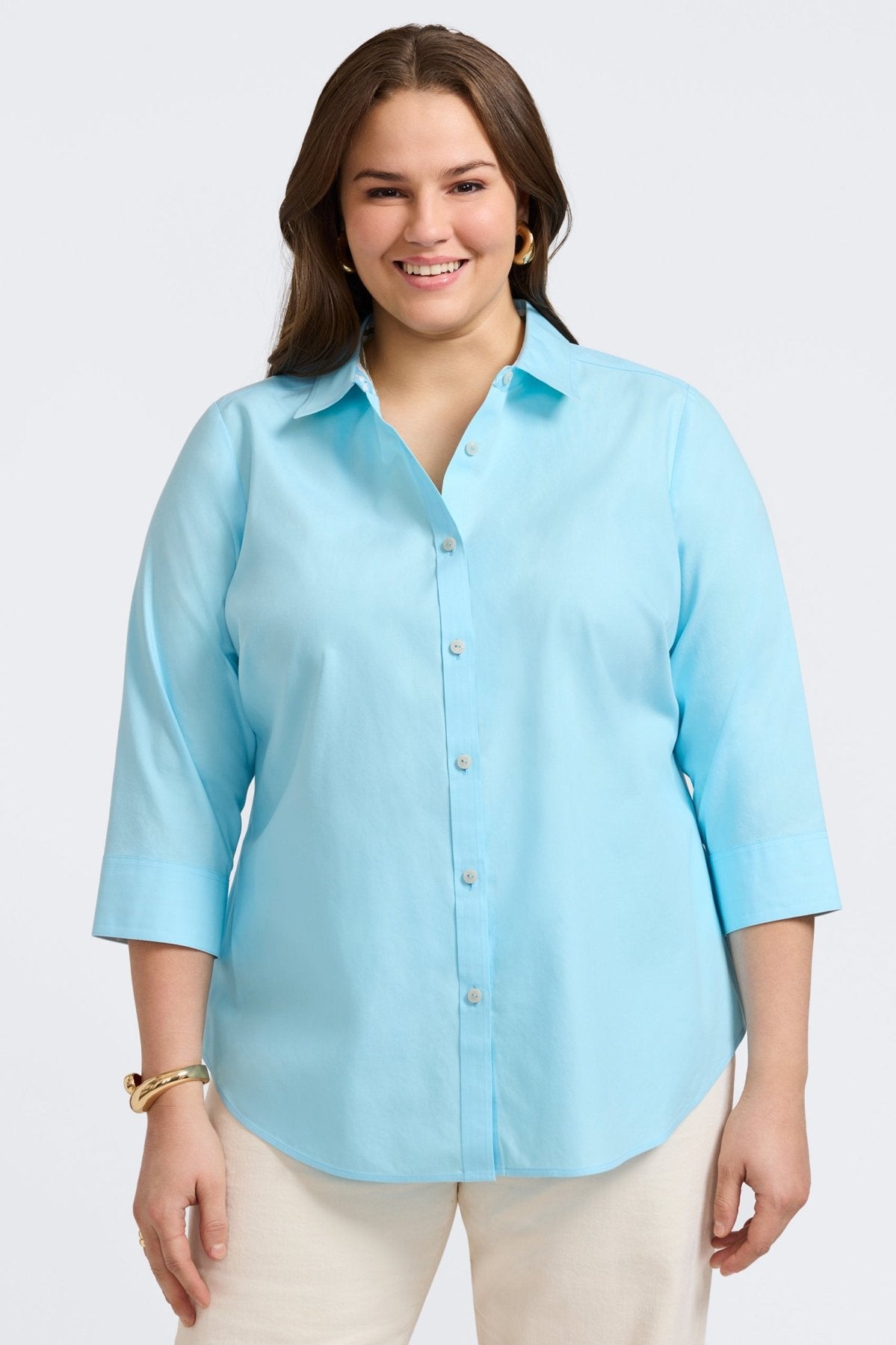 Margie Plus No Iron Pinpoint 3/4 Sleeve Shirt