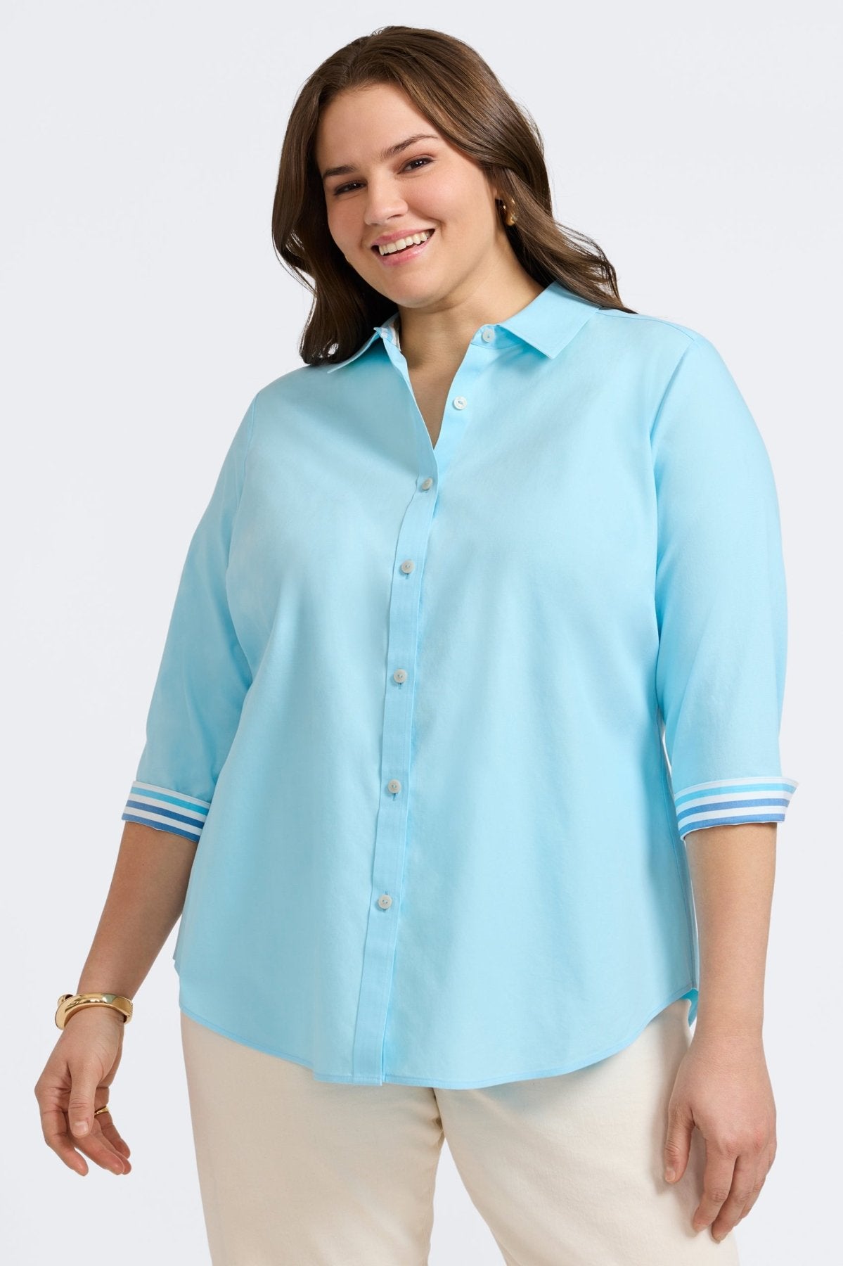 Margie Plus No Iron Pinpoint 3/4 Sleeve Shirt