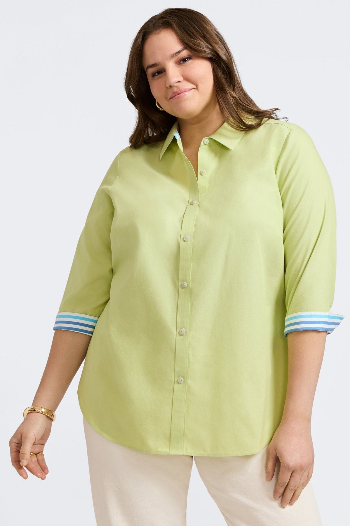 Margie Plus No Iron Pinpoint 3/4 Sleeve Shirt