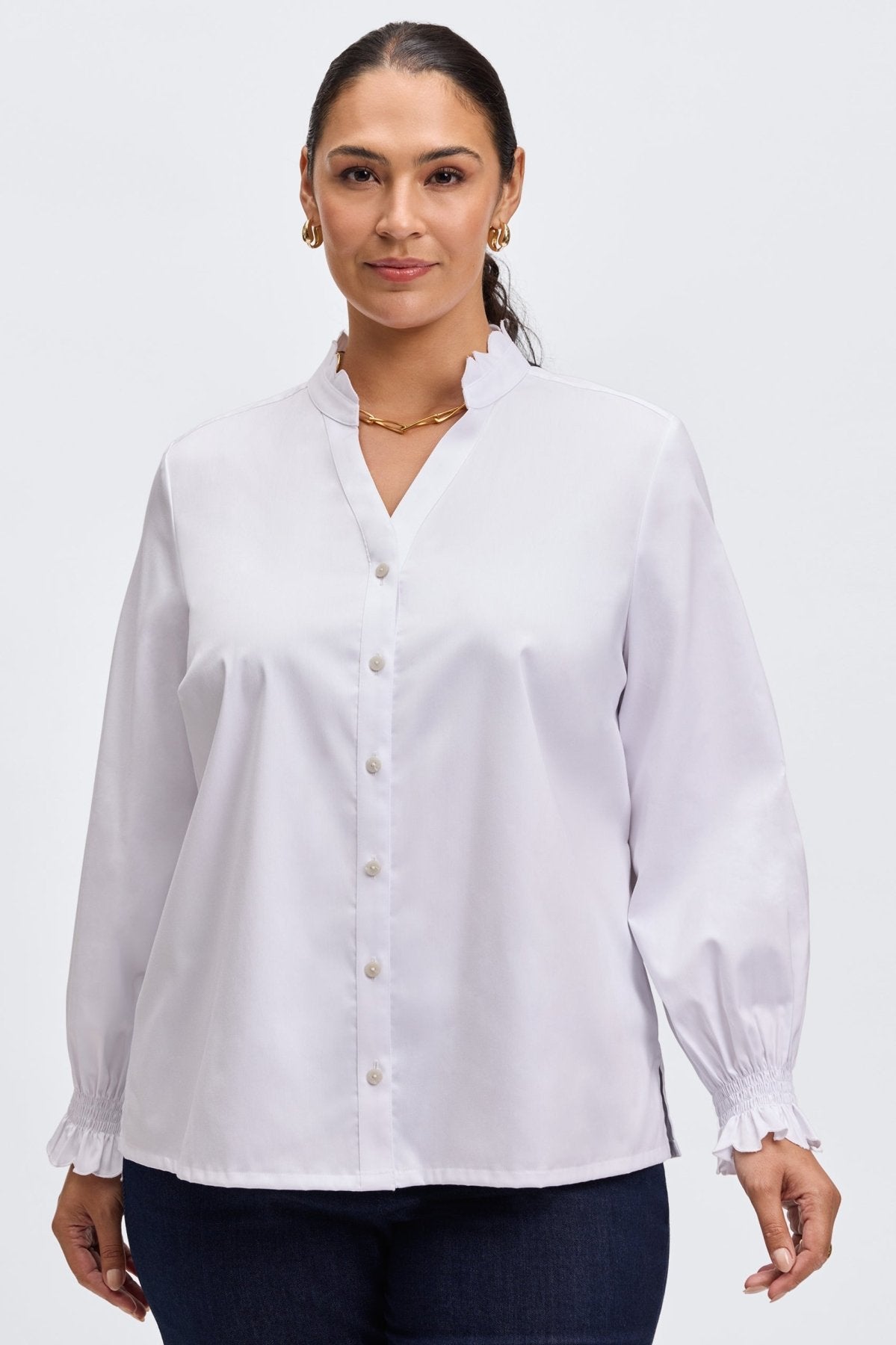 Elora Plus No Iron Stretch Matte Sateen Long Sleeve Shirt