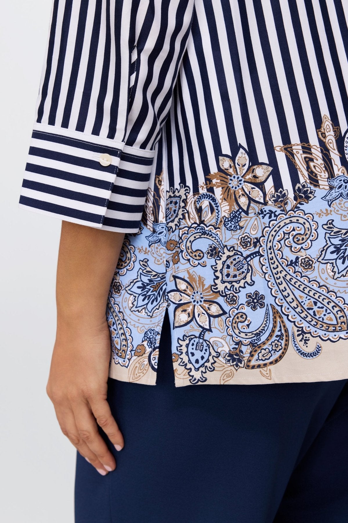 Julia Plus Stripe Paisley 3/4 Sleeve Popover Shirt