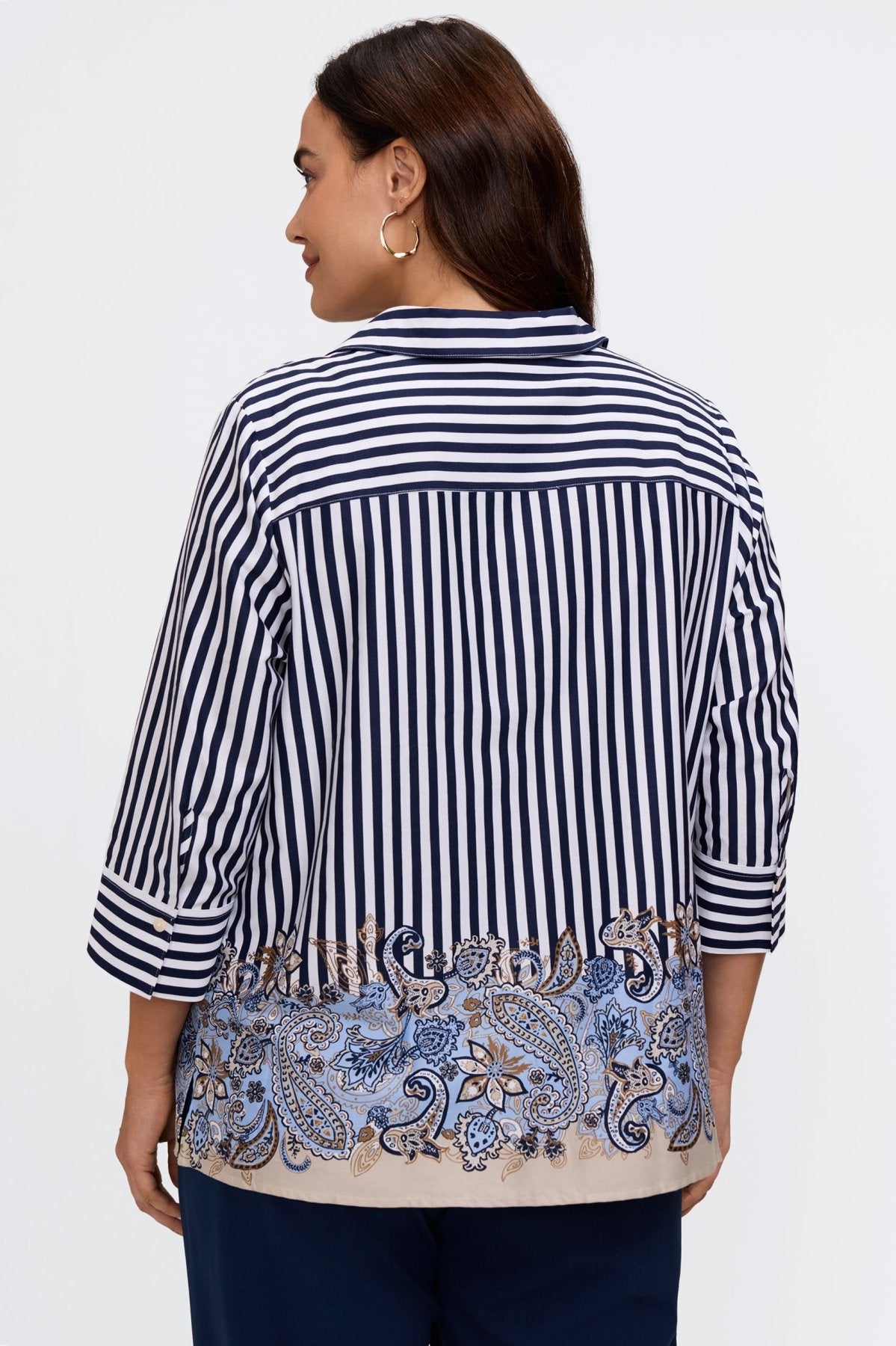 Julia Plus Stripe Paisley 3/4 Sleeve Popover Shirt