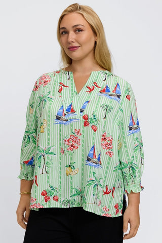 Alicia Plus Resort Stripe 3/4 Sleeve Popover Shirt