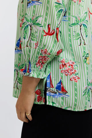 Alicia Plus Resort Stripe 3/4 Sleeve Popover Shirt