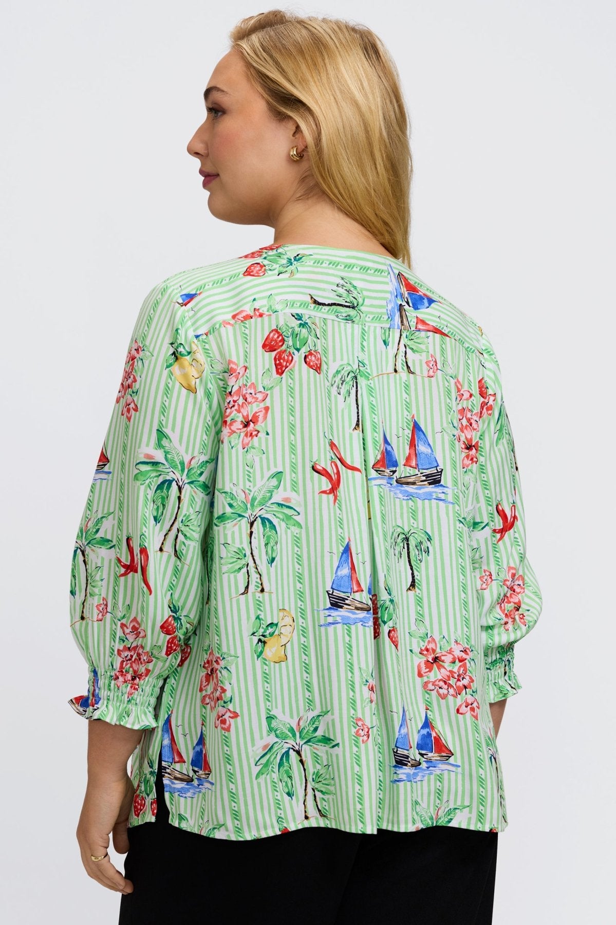 Alicia Plus Resort Stripe 3/4 Sleeve Popover Shirt