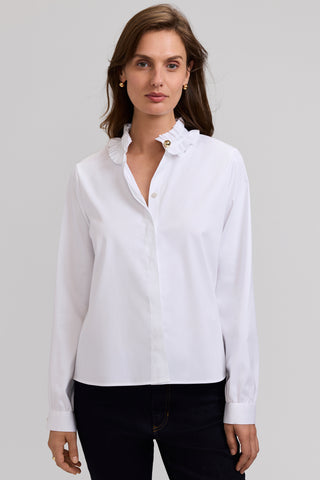 Colette Stretch Matte Sateen Ruffle Long Sleeve Shirt