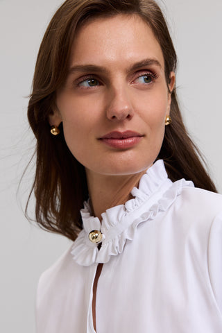 Colette Stretch Matte Sateen Ruffle Long Sleeve Shirt