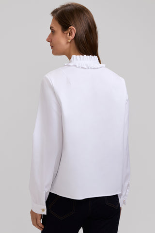 Colette Stretch Matte Sateen Ruffle Long Sleeve Shirt