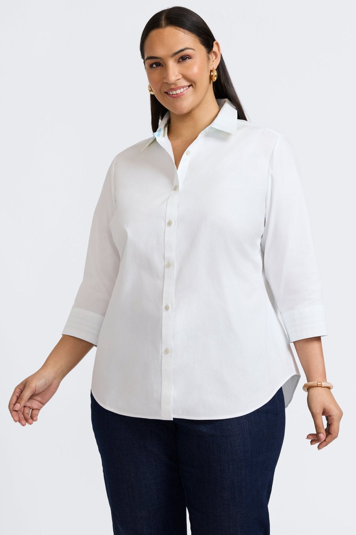 Margie Plus No Iron Pinpoint 3/4 Sleeve Shirt