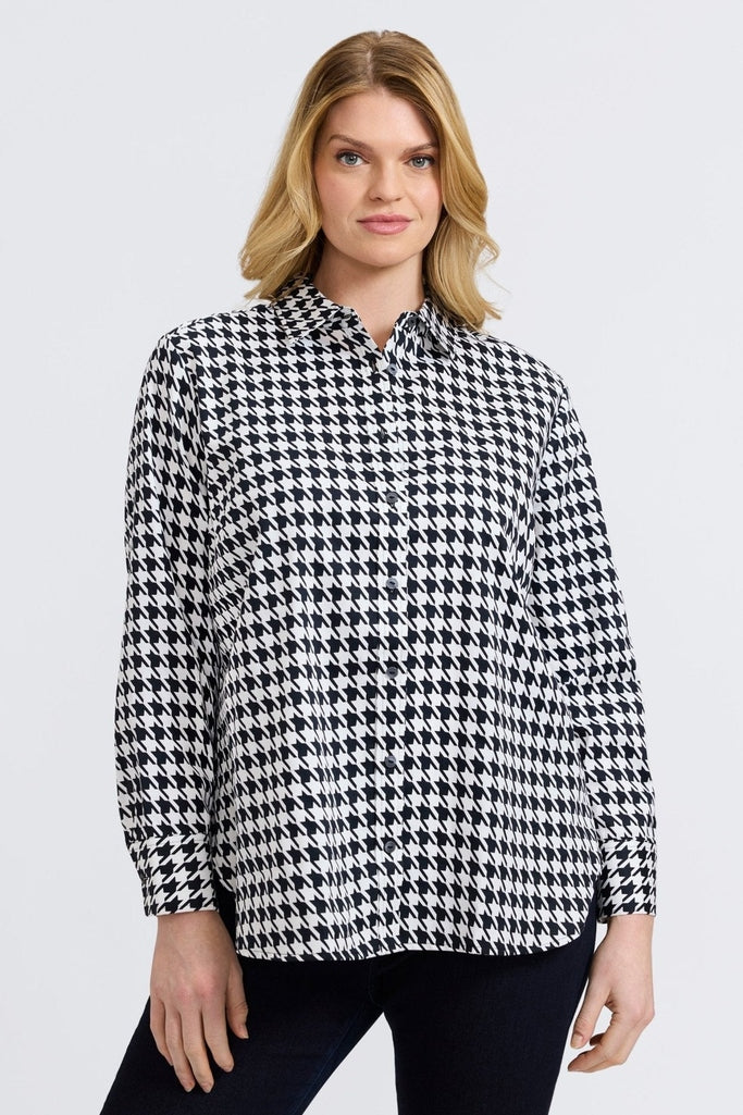 Meghan Plus Classic Houndstooth Long Sleeve Shirt