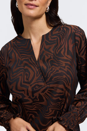Alicia Zebra Jacquard Long Sleeve Popover Shirt