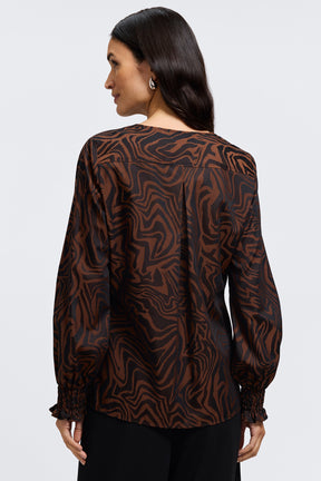 Alicia Zebra Jacquard Long Sleeve Popover Shirt