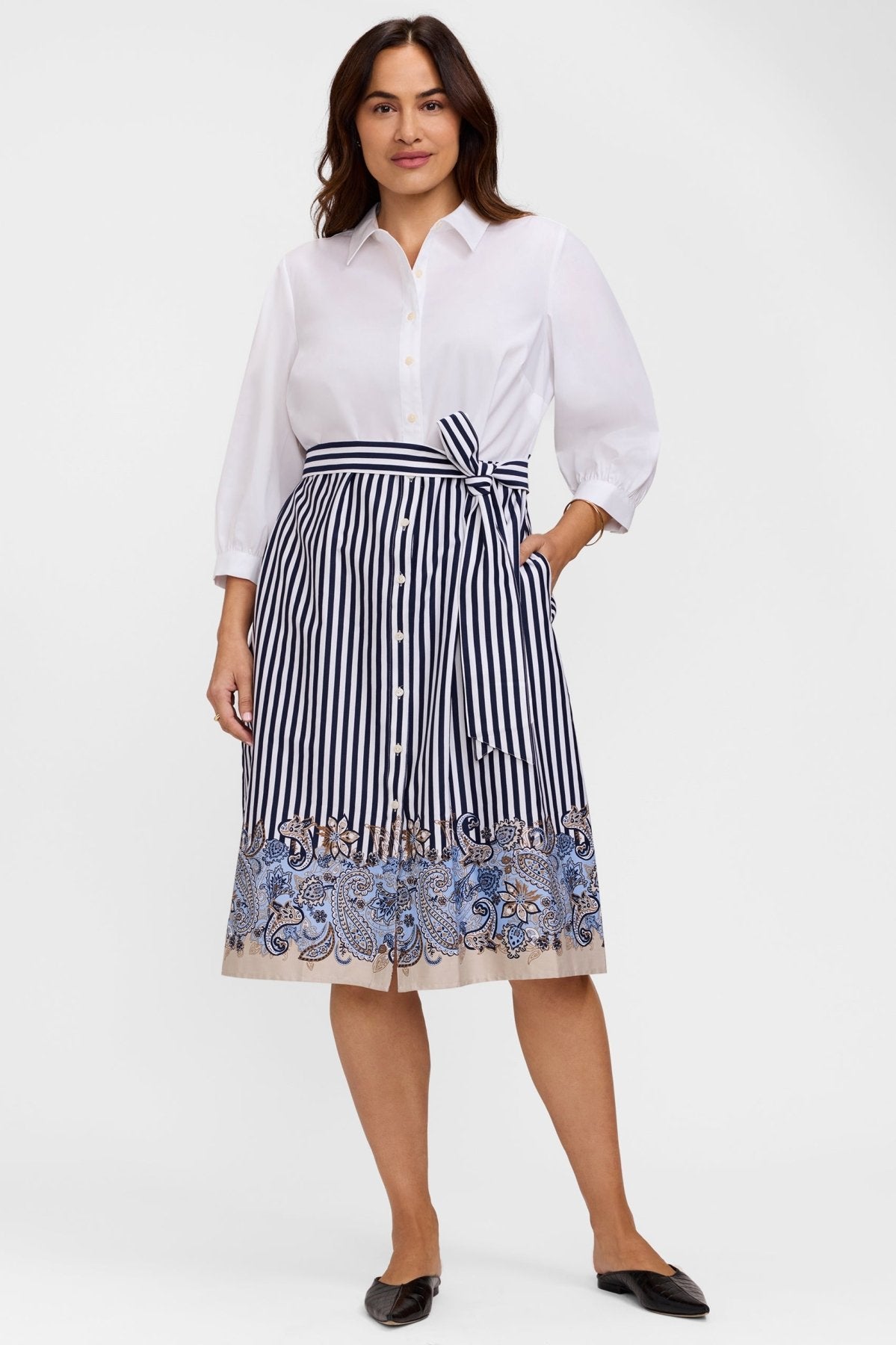 Esther Plus Stripe Paisley 3/4 Sleeve Dress
