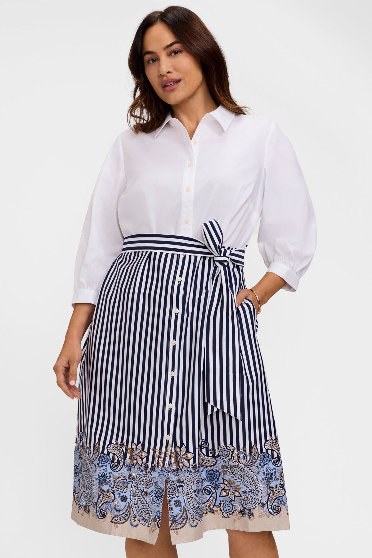 Esther Plus Stripe Paisley 3/4 Sleeve Dress