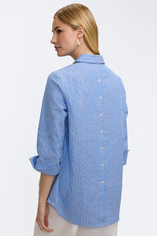 Therese Blue Seersucker 3/4 Sleeve Popover Shirt
