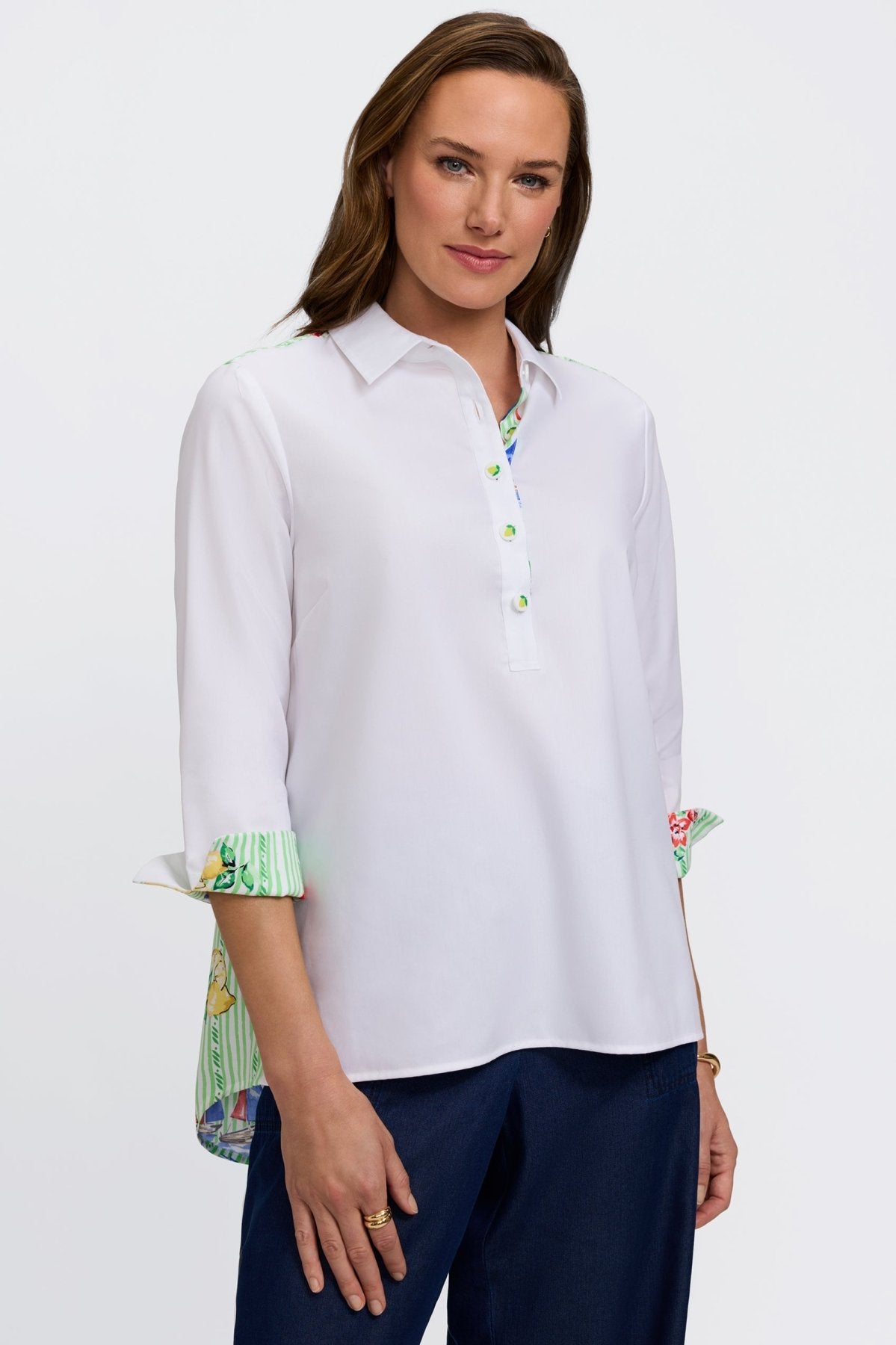 Therese Resort Stripe 3/4 Sleeve Popover Shirt