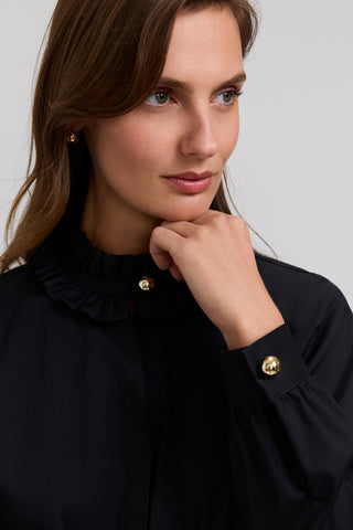 Colette Stretch Matte Sateen Ruffle Long Sleeve Shirt
