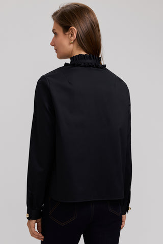 Colette Stretch Matte Sateen Ruffle Long Sleeve Shirt