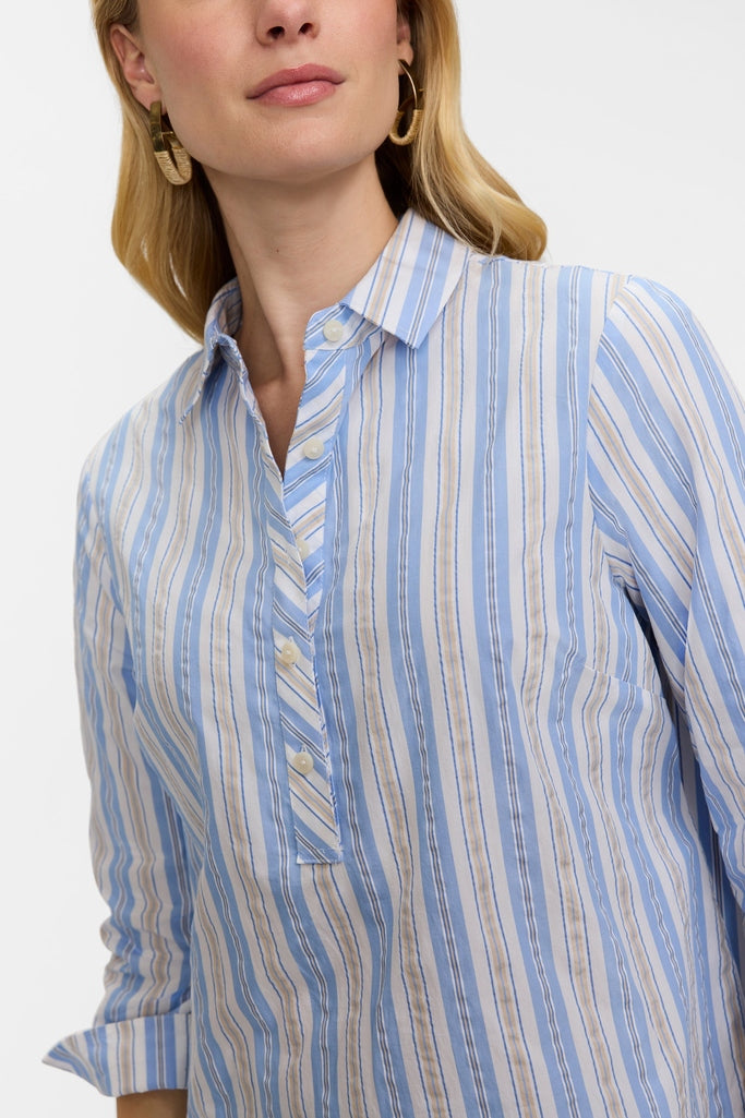 Therese Plus Multi Seersucker 3/4 Sleeve Popover Shirt