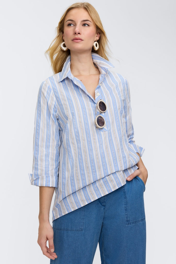 Therese Multi Seersucker 3/4 Sleeve Popover Shirt