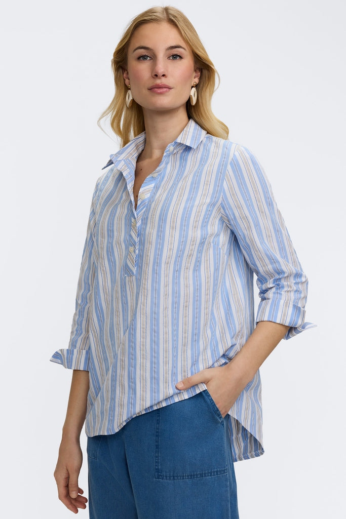 Therese Multi Seersucker 3/4 Sleeve Popover Shirt