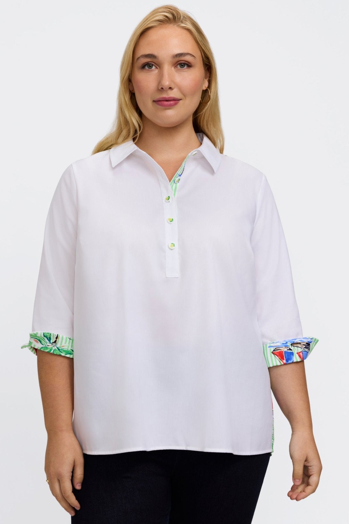 Therese Plus Resort Stripe 3/4 Sleeve Popover Shirt