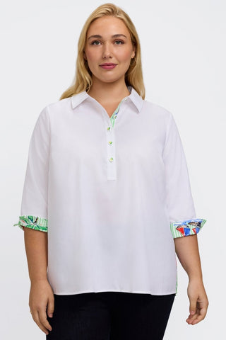 Therese Plus Resort Stripe 3/4 Sleeve Popover Shirt