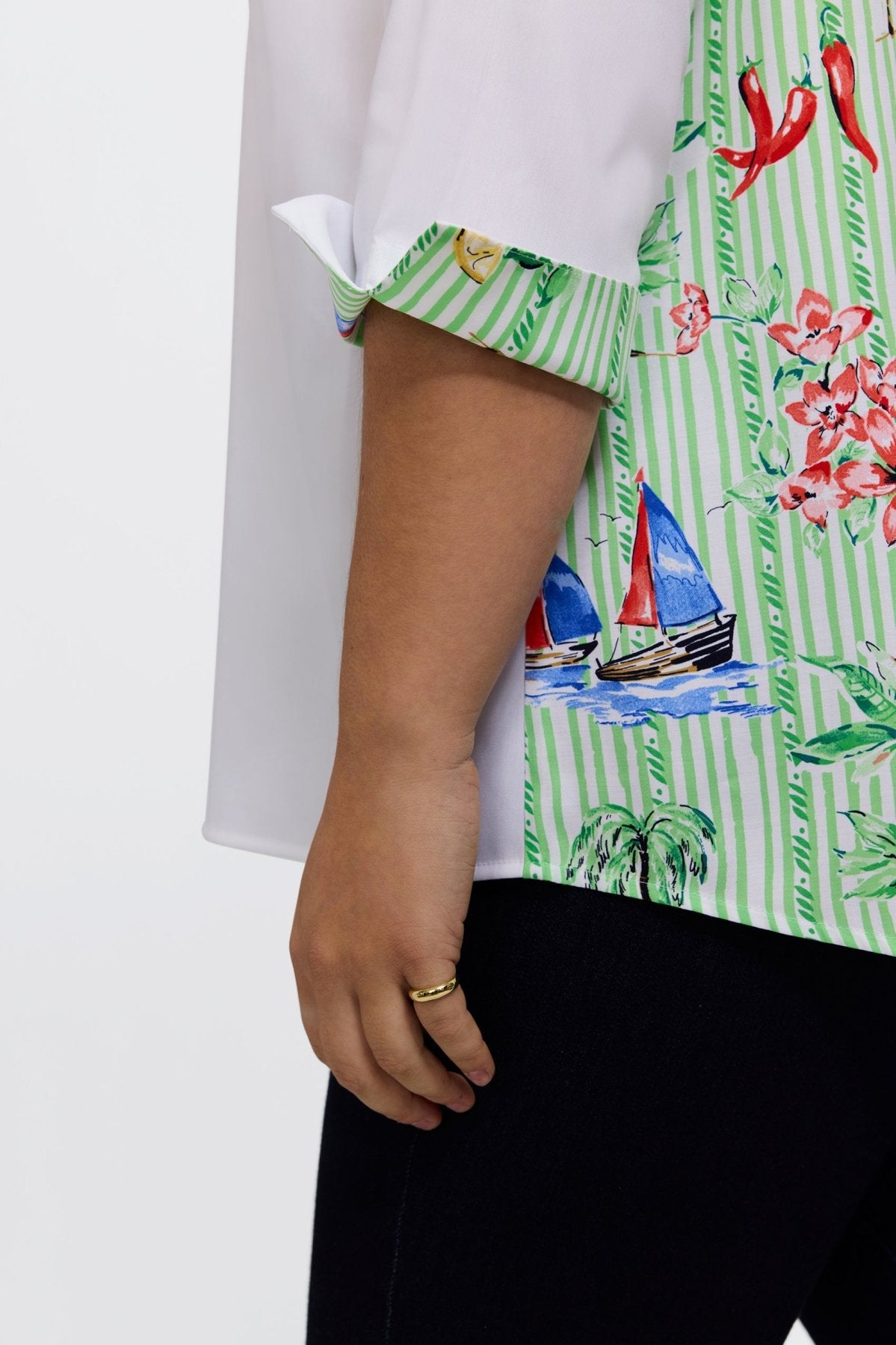 Therese Plus Resort Stripe 3/4 Sleeve Popover Shirt