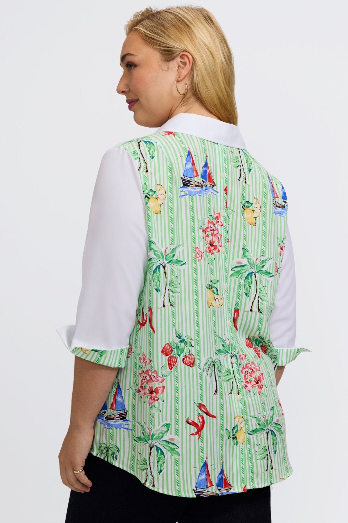 Therese Plus Resort Stripe 3/4 Sleeve Popover Shirt