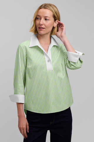Catalina Stripe No Iron Pinpoint 3/4 Sleeve Popover Shirt