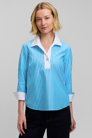 Catalina Stripe No Iron Pinpoint 3/4 Sleeve Popover Shirt