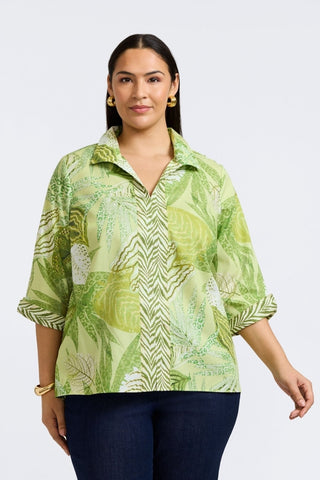 Foxcroft Agnes blouse in bold jungle leaves print for plus-size women